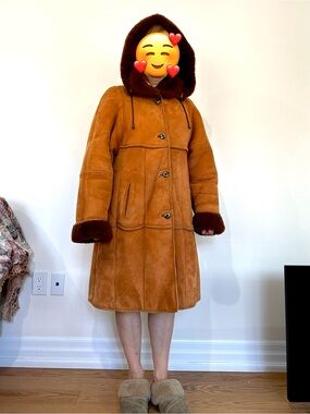 Chestnut Real Shearling Hooded Trench Coat - Giovanni Collection